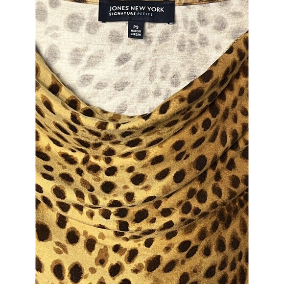 Jones New York Signature Top Long Sleeve Drape Neck Leopard T Shirt Petite Small - Picture 3 of 3